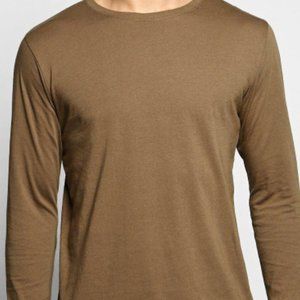 Mens Long Sleeve Longline Scoop T shirt Khaki